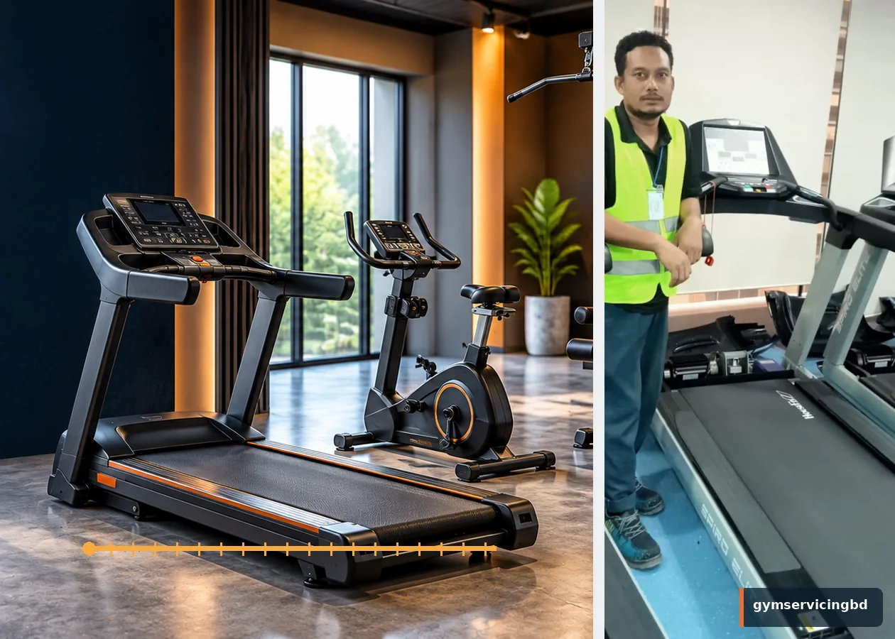 Planning illustration pairing exercise machines with an access measurement guide and reference gym technician