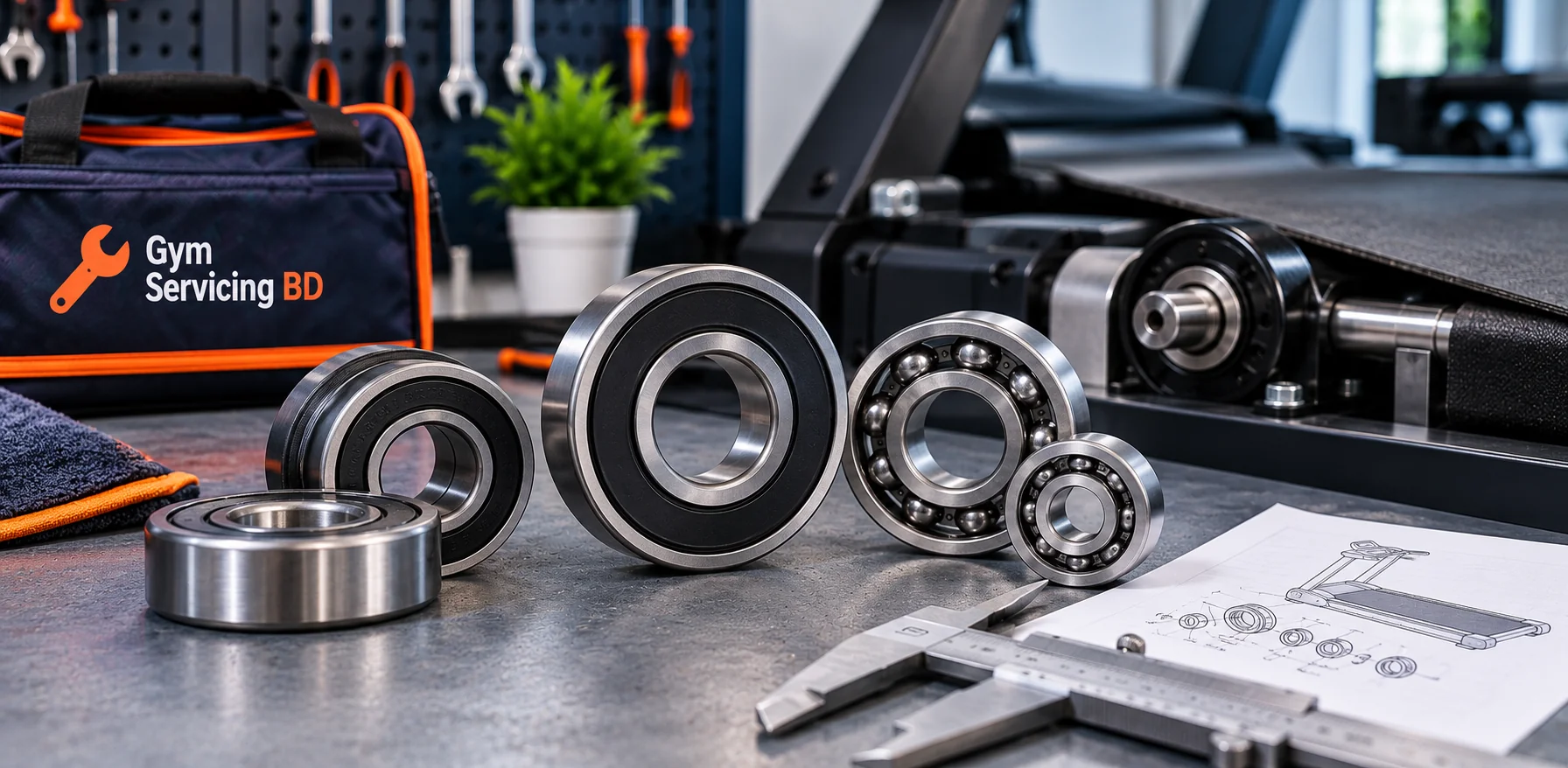 Close view of metal bearing inner rings, outer rings and sealed and open bearing faces