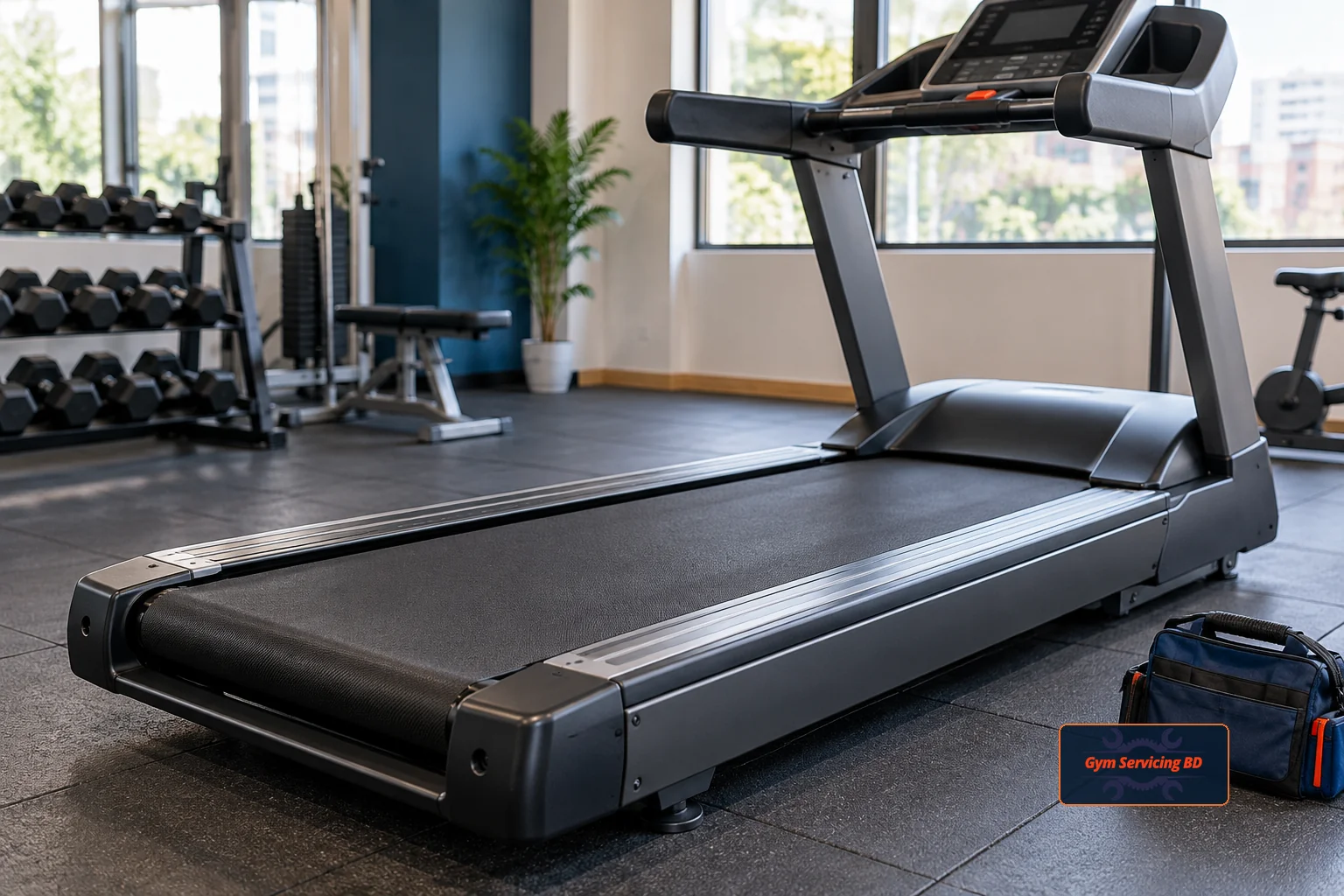 Stationary treadmill showing the full walking surface and its position between the side rails